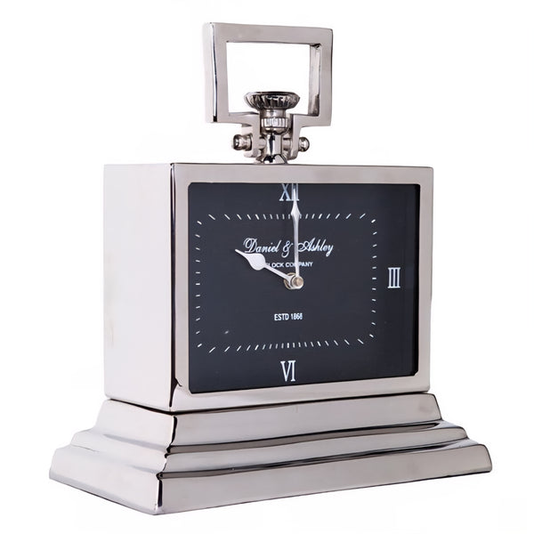Silver Nickel Plated Daniel & Ashley Mantel Clock with Black Face