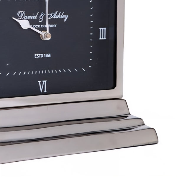 Silver Nickel Plated Daniel & Ashley Mantel Clock with Black Face