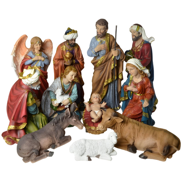 11 Piece Extra Large Christmas Nativity Scene Colour Resin Statue Figurines Display Set- 61cm Palm Gifts