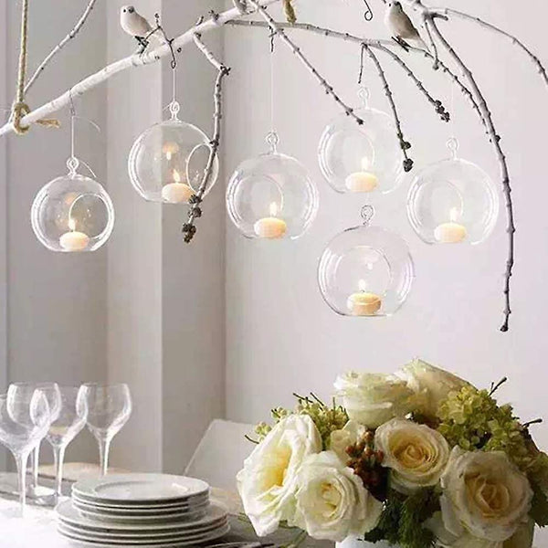 Set of 24 Hanging Glass Terrarium Tealight Ball Candle Holders Wedding Party Events Decor 24 x Clear Glass Hanging Ball 8cm Candle Holder Bulk Lot Wedding Event Function
