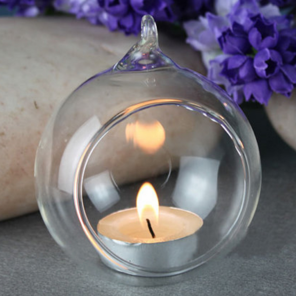 Set of 24 Hanging Glass Terrarium Tealight Ball Candle Holders Wedding Party Events Decor 24 x Clear Glass Hanging Ball 8cm Candle Holder Bulk Lot Wedding Event Function