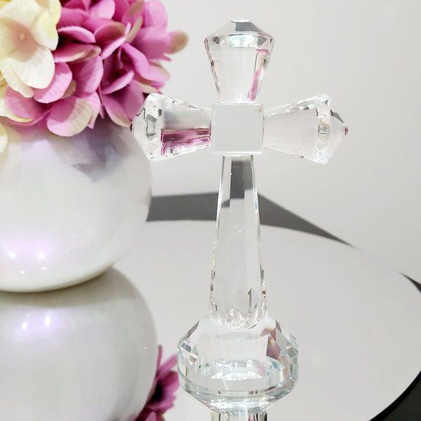 Clear Crystal Cut Glass Standing Religious Cross