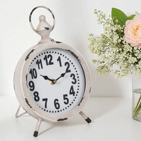 Distrssed White French Provisional Round Table Clock