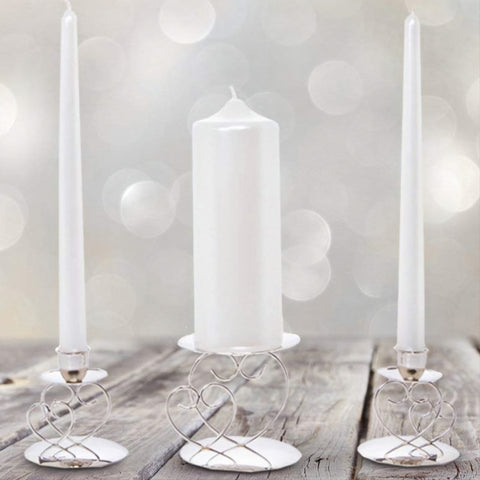 Set 3 Silver Wedding Unity Ceremony Heart Design Candle Holders