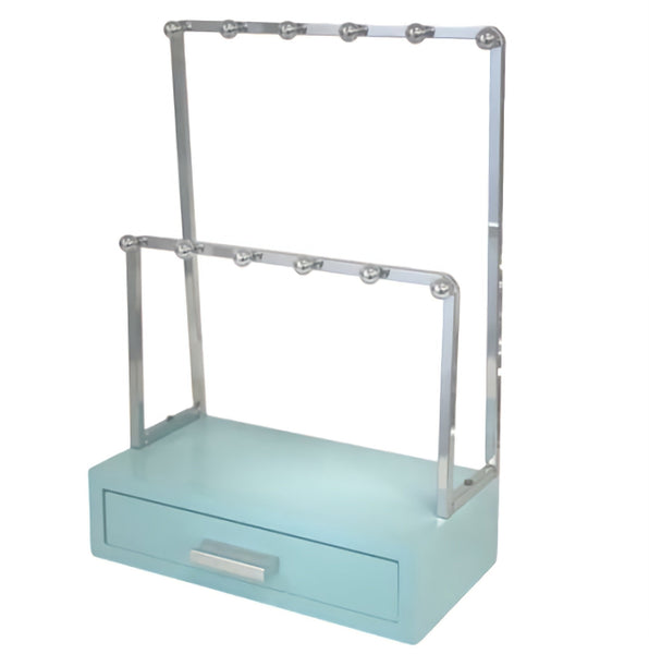 Tiffany Blue & Silver Metal Jewellery Stand Holder & Wooden Drawer