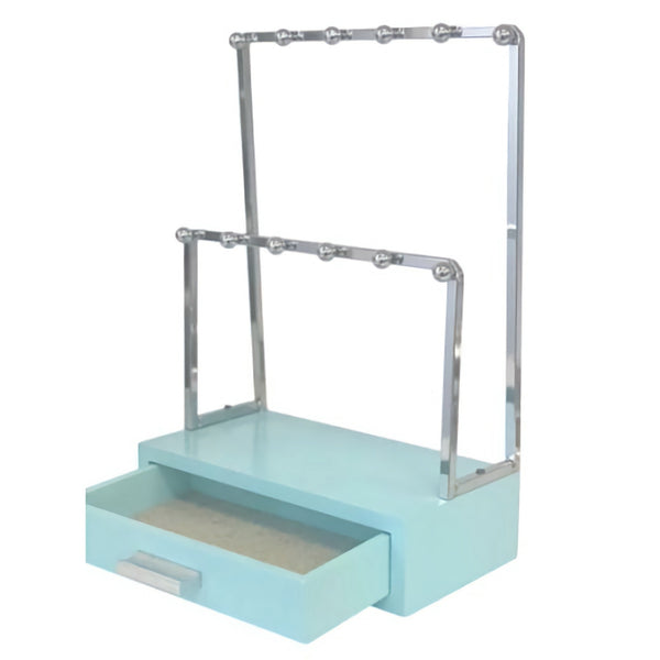 Tiffany Blue & Silver Metal Jewellery Stand Holder & Wooden Drawer