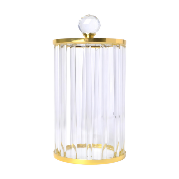 Set 3 Plain Clear Ribbed Glass & Gold Trim Kitchen Canisters Coffee Tea Sugar PALM GIFTS