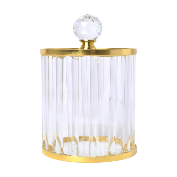 Set 3 Plain Clear Ribbed Glass & Gold Trim Kitchen Canisters Coffee Tea Sugar PALM GIFTS