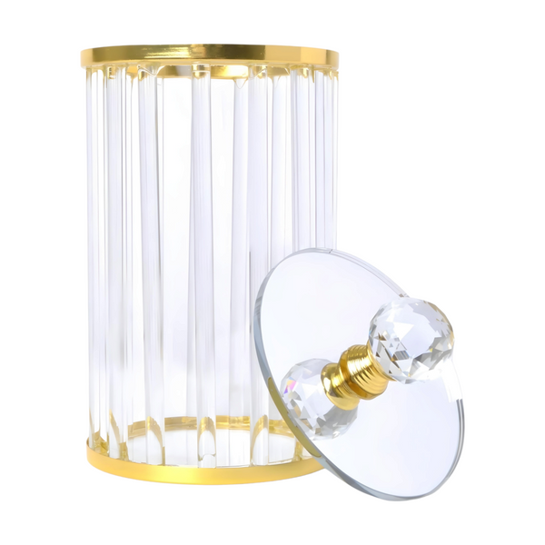 Set 3 Plain Clear Ribbed Glass & Gold Trim Kitchen Canisters Coffee Tea Sugar PALM GIFTS