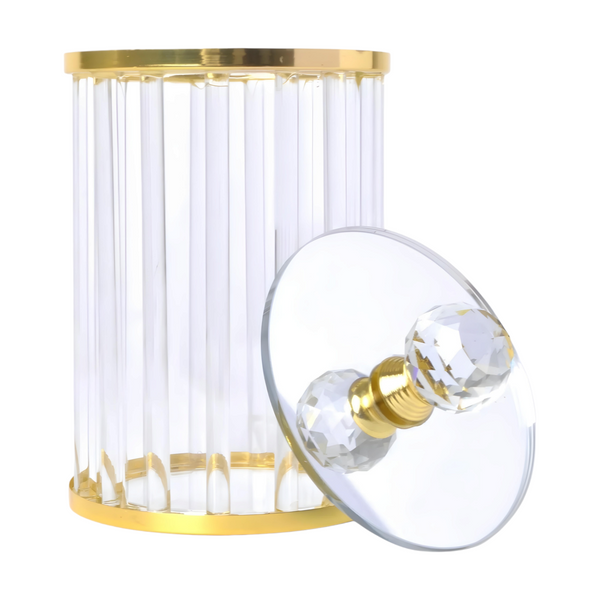 Set 3 Plain Clear Ribbed Glass & Gold Trim Kitchen Canisters Coffee Tea Sugar PALM GIFTS