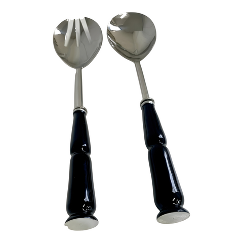 Set 2 Black Glossy Enamel Salad Servers