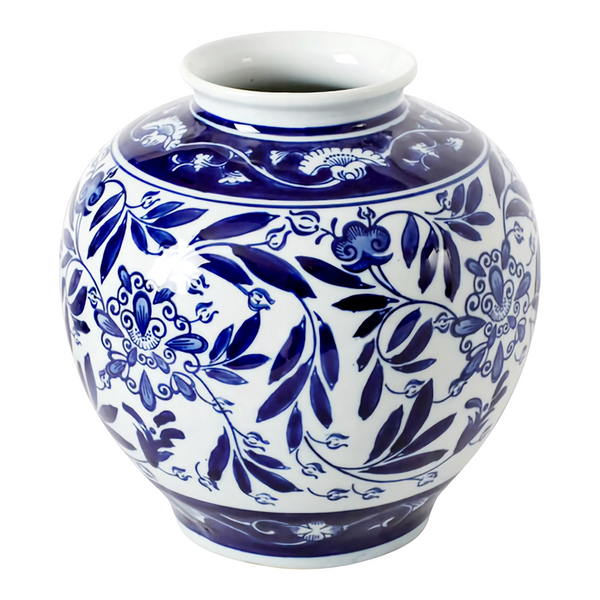 Blue & White Floral Design Ceramic Ginger Decorative Vase