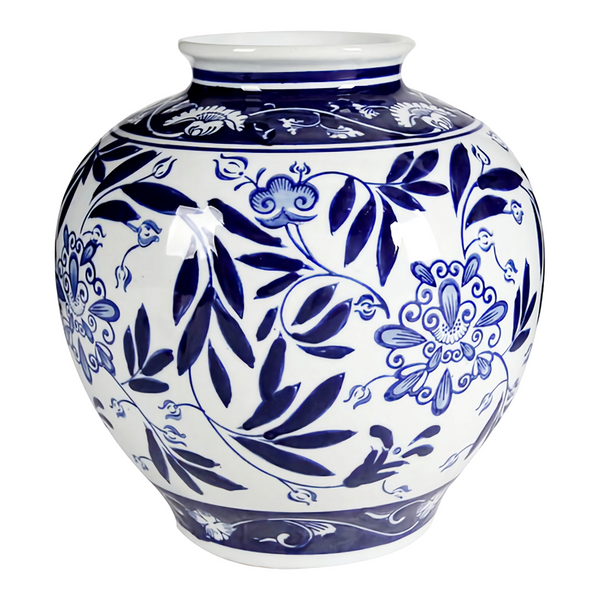 Blue & White Floral Design Ceramic Ginger Decorative Vase