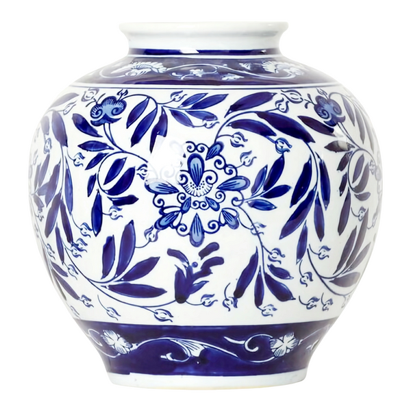 Blue & White Floral Design Ceramic Ginger Decorative Vase