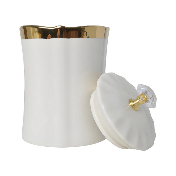 Set 3 Plain White & Gold Trim Ceramic Kitchen Canisters- Coffee Tea Sugar PALM GIFTS