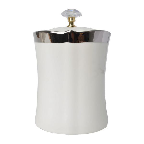 Set 3 Plain White & Silver Trim Ceramic Kitchen Canisters- Coffee Tea Sugar PALM GIFTS