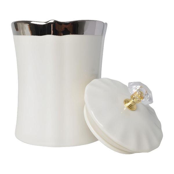 Set 3 Plain White & Silver Trim Ceramic Kitchen Canisters- Coffee Tea Sugar PALM GIFTS