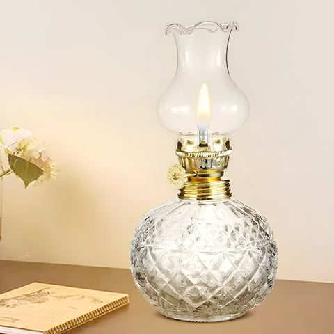 Clear Crystal Cut Glass Vintage Kerosene Oil Lamp Lantern