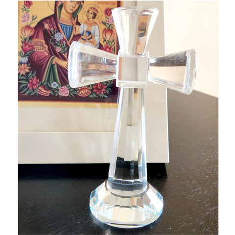 Clear Crystal Cut Glass Standing Religious Cross