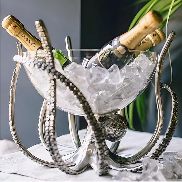 Silver Plated Octopus Champagne & Wine Ice Cooler Glass Bowl