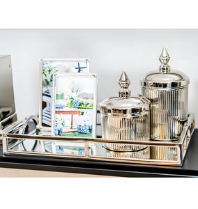 Silver Plated Rectangle Decorative Deluxe Mirror Tray with Arch Handles