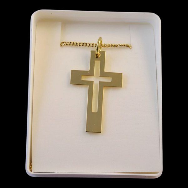 Gold Plated Open Cross Pendant & Necklace Chain In Box