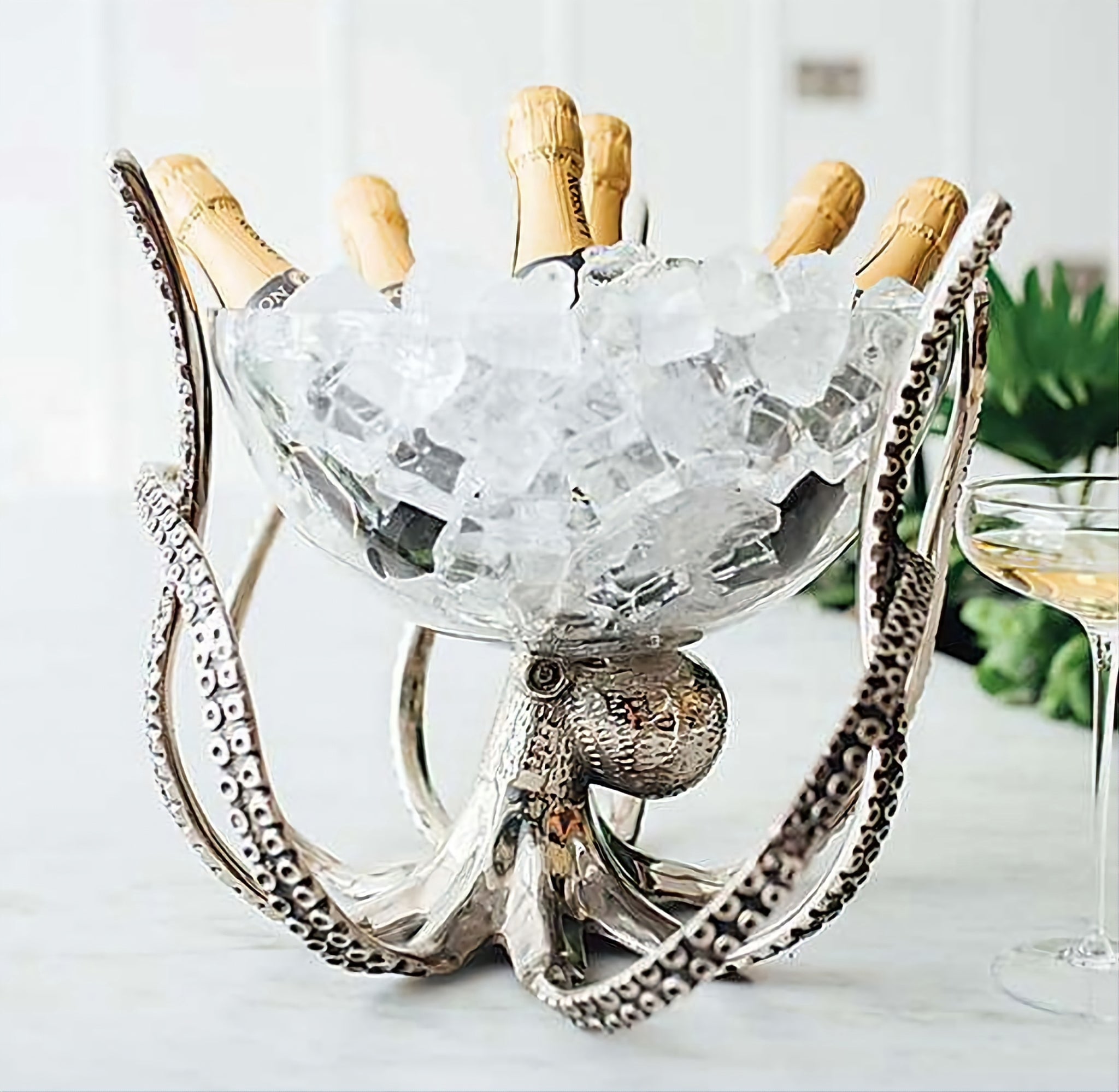 Silver Plated Octopus Champagne & Wine Ice Cooler Glass Bowl