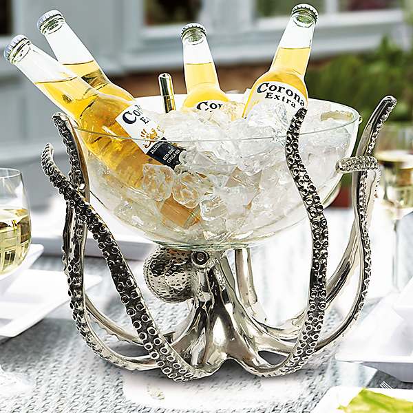 Silver Plated Octopus Champagne & Wine Ice Cooler Glass Bowl