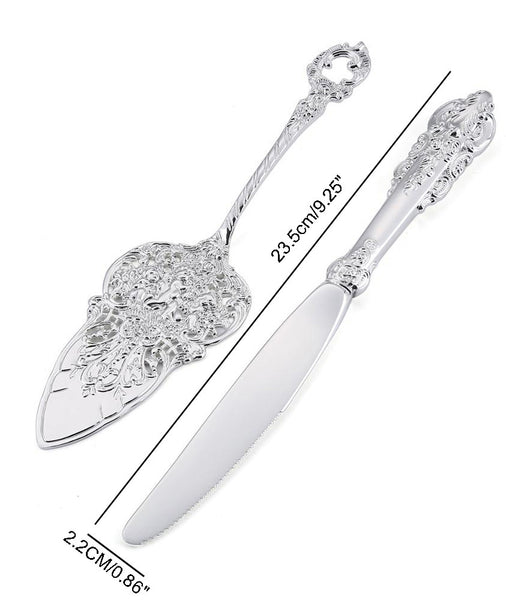 Wedding bridal engagement Cake Server & Knife Set stainless Steel blades in gift Box with bling silver classy crystal filled beads beaded handles and crystal diamante rhinestones crystalline filled beaded beads filigree ornate handles Handle Gift Box
