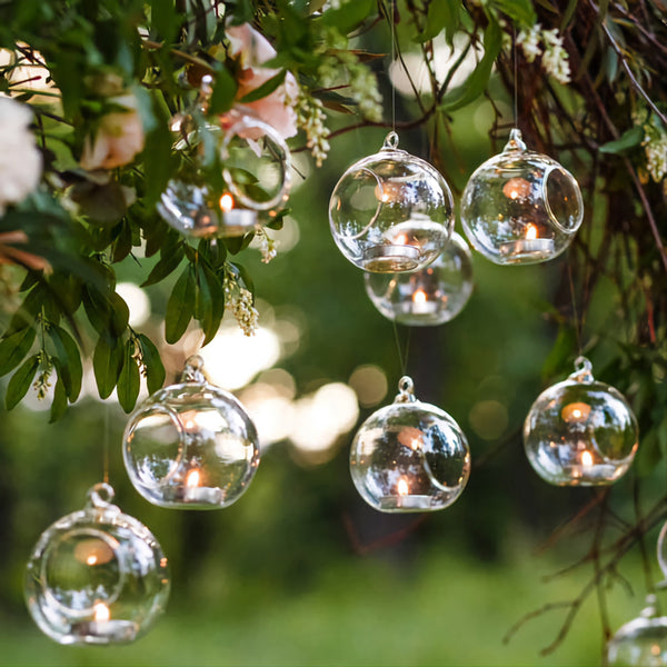 Set of 24 Hanging Glass Terrarium Tealight Ball Candle Holders Wedding Party Events Decor 24 x Clear Glass Hanging Ball 8cm Candle Holder Bulk Lot Wedding Event Function