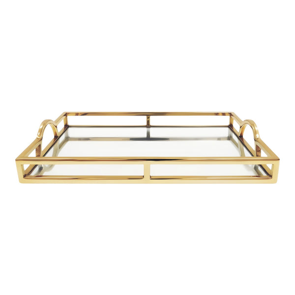 Gold Plated Rectangle Deluxe Mirror Tray with Arch Handles Home decor Palm Gifts