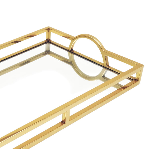 Gold Plated Rectangle Deluxe Mirror Tray with Arch Handles Home decor Palm Gifts