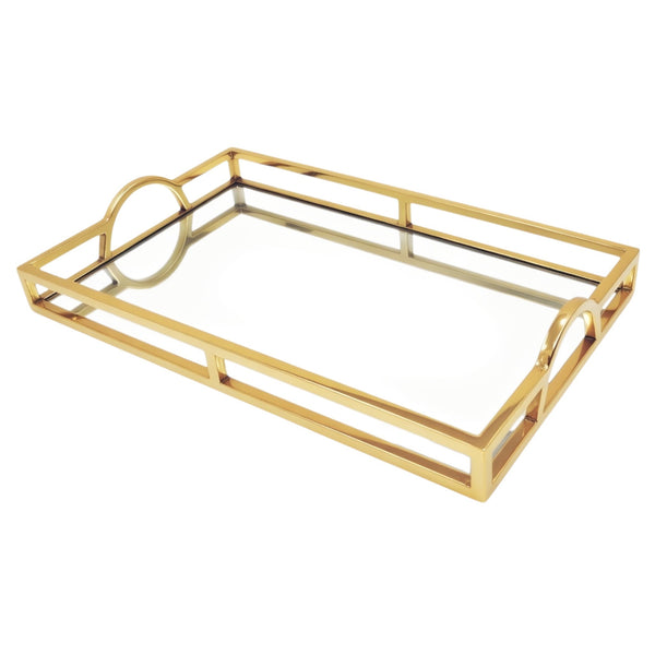 Gold Plated Rectangle Deluxe Mirror Tray with Arch Handles Home decor Palm Gifts