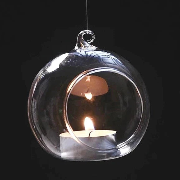 Set of 24 Hanging Glass Terrarium Tealight Ball Candle Holders Wedding Party Events Decor 24 x Clear Glass Hanging Ball 8cm Candle Holder Bulk Lot Wedding Event Function