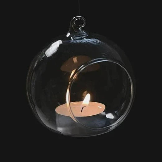 Set of 24 Hanging Glass Terrarium Tealight Ball Candle Holders Wedding Party Events Decor 24 x Clear Glass Hanging Ball 8cm Candle Holder Bulk Lot Wedding Event Function