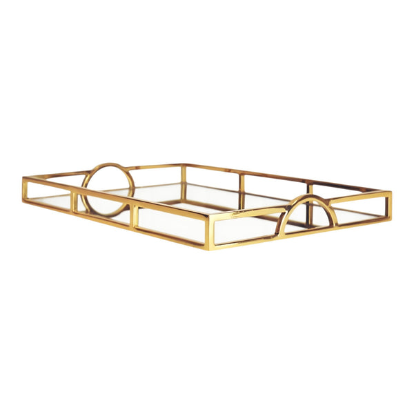 Large Gold Plated Rectangle Deluxe Mirror Tray with Arch Handles Home decor Palm Gifts