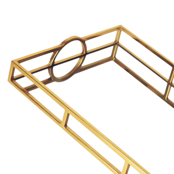 Large Gold Plated Rectangle Deluxe Mirror Tray with Arch Handles Home decor Palm Gifts