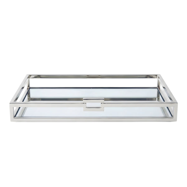Large Silver Plated Rectangle Decorative Deluxe Mirror Tray with Single Buckle Home décor Palm Gifts