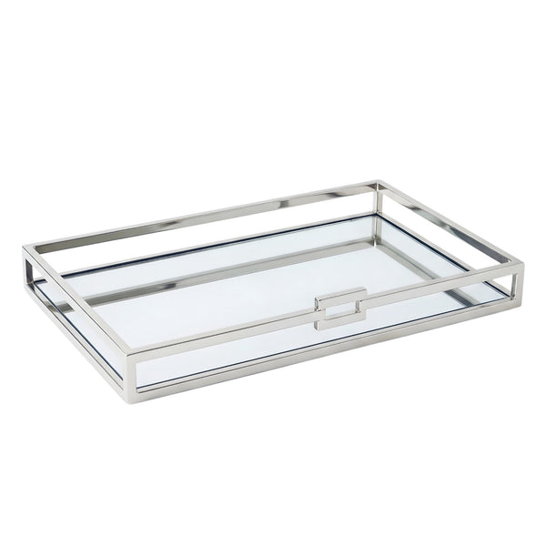 Large Silver Plated Rectangle Decorative Deluxe Mirror Tray with Single Buckle Home décor Palm Gifts