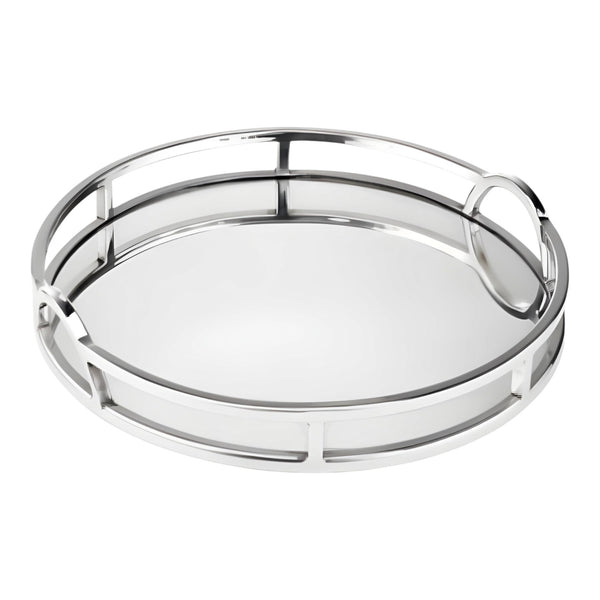 Large Silver Plated Round Decorative Deluxe Mirror Tray & Arch Handles Home decor Palm Gifts