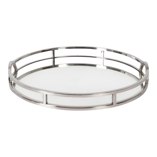 Large Silver Plated Round Decorative Deluxe Mirror Tray & Arch Handles Home decor Palm Gifts