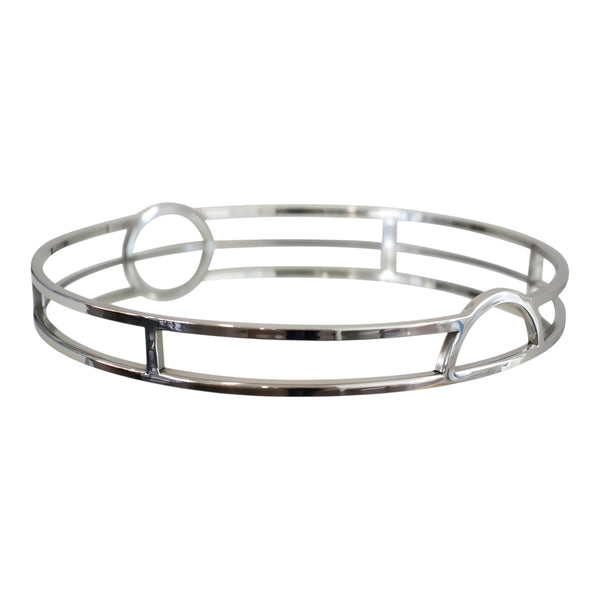 Large Silver Plated Round Decorative Deluxe Mirror Tray & Arch Handles Home decor Palm Gifts