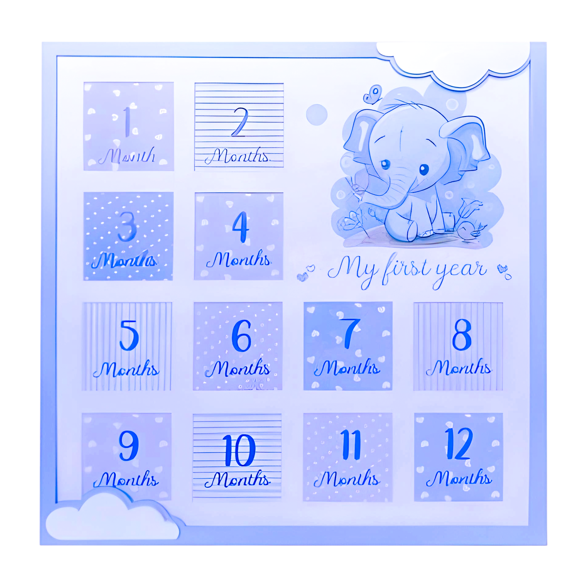 Blue Baby Boy Elephant My First Year 12 Months Multi Photo Frame