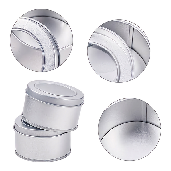 Set of 12 Round Silver Large Metal Tin Containers with Clear Top Window Lids Wedding Baptism christening Favours Gifts Bomboniere
