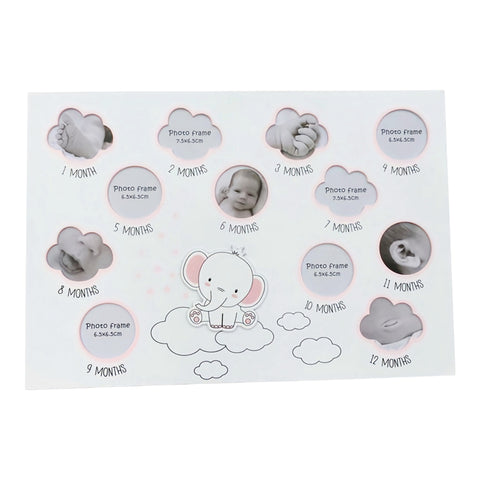 Pink Baby Girl Elephant First Year 12 Months Multi Photo Frame