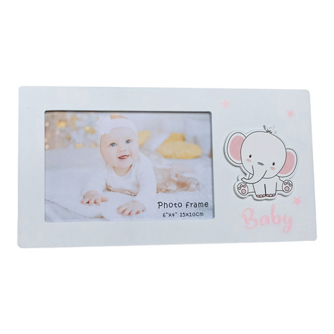 Pink Baby Girl Elephant Photo Frame & Stars