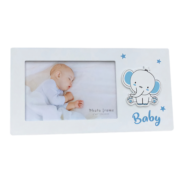 Blue & White Baby Boy Wooden Elephant & Stars Photo Frame