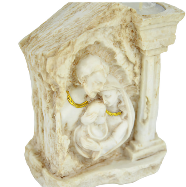 Holy Family Statue with Tealight Candle Holder religious candle holder polyresin resin mother Mary and Jesus figurine ornament catholic Christian candle light