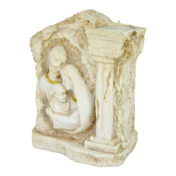 Holy Family Statue with Tealight Candle Holder religious candle holder polyresin resin mother Mary and Jesus figurine ornament catholic Christian candle light