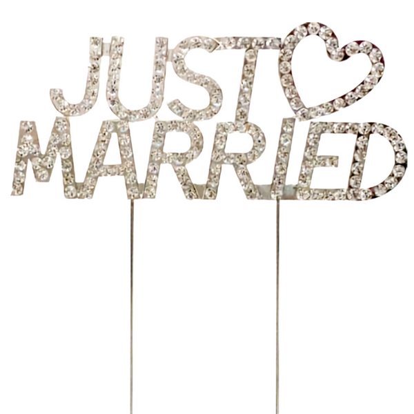 Silver Just Married Sparkling Crystal Diamantes Wedding Cake Topper